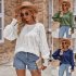 Women Summer Loose Blouse Casual Long Sleeve Round Neck Pullover Tops Simple Solid Color Elegant Shirt Army Green XL
