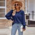 Women Summer Loose Blouse Casual Long Sleeve Round Neck Pullover Tops Simple Solid Color Elegant Shirt beige L