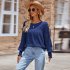 Women Summer Loose Blouse Casual Long Sleeve Round Neck Pullover Tops Simple Solid Color Elegant Shirt beige L