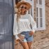 Women Summer Loose Blouse Casual Long Sleeve Round Neck Pullover Tops Simple Solid Color Elegant Shirt beige L