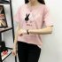 Women Summer Loose Cartoon Round Collar Short Sleeve T shirt Shrimp pink L