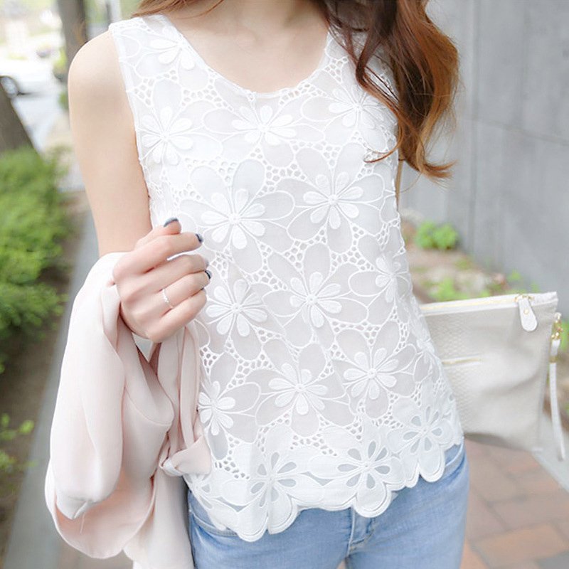 Summer Loose Lace Flower Sleeveless Vest