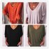 Women Summer Loose sleeve V collar T shirt with Back Button black XL
