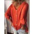 Women Summer Loose sleeve V collar T shirt with Back Button black XL