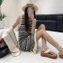 Women Summer Loosen Knitted Dress Sleeveless Round Neck Tassels Hem Contrast Color Striped Dresses Apricot strips One size fits all