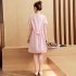 Women Summer Maternity Dress Cotton Short sleeve Mid length Dress Pink XL