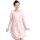 Women Summer Maternity Dress Cotton Short sleeve Mid length Dress Pink XXL