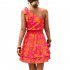 Women Summer One Shoulder Dress Bohemian Floral Printing Elastic Waist A Line Skirt Casual Lace up Short Dress rose red XL