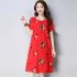 Women Summer Plus size Dresses Short Sleeves Slim Fit Fashion Print A line Dresses red L