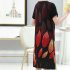 Women Summer Printed Dress Chinese Style Layered Design Round Neck Short Sleeve Loose A line Dress sky blue 2XL