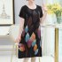Women Summer Printed Dress Chinese Style Layered Design Round Neck Short Sleeve Loose A line Dress sky blue 3XL