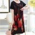 Women Summer Printed Dress Chinese Style Layered Design Round Neck Short Sleeve Loose A line Dress sky blue 2XL
