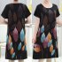 Women Summer Printed Dress Chinese Style Layered Design Round Neck Short Sleeve Loose A line Dress sky blue 3XL