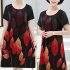 Women Summer Printed Dress Chinese Style Layered Design Round Neck Short Sleeve Loose A line Dress red L
