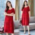 Women Summer Round Collar Loose Short Sleeve Printing Dress red 3XL