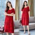 Women Summer Round Collar Loose Short Sleeve Printing Dress red L