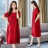 Women Summer Round Collar Loose Short Sleeve Printing Dress red 3XL