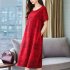 Women Summer Round Collar Loose Short Sleeve Printing Dress red M