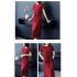 Women Summer Round Neck Short Sleeves Dress With Pocket Elegant Lace up Solid Color Large Size Midi Skirt red 4XL