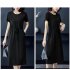 Women Summer Round Neck Short Sleeves Dress With Pocket Elegant Lace up Solid Color Large Size Midi Skirt green L