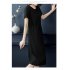 Women Summer Round Neck Short Sleeves Dress With Pocket Elegant Lace up Solid Color Large Size Midi Skirt black 5XL
