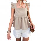 Women Summer Ruffle Hem Tank Tops Solid Color Sleeveless Square Neck Slim Fitted Camisoles Crop Top Shirt