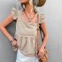 Women Summer Ruffle Hem Tank Tops Solid Color Sleeveless Square Neck Slim Fitted Camisoles Crop Top Shirt black M