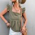 Women Summer Ruffle Hem Tank Tops Solid Color Sleeveless Square Neck Slim Fitted Camisoles Crop Top Shirt black M