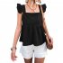 Women Summer Ruffle Hem Tank Tops Solid Color Sleeveless Square Neck Slim Fitted Camisoles Crop Top Shirt black M