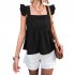 Women Summer Ruffle Hem Tank Tops Solid Color Sleeveless Square Neck Slim Fitted Camisoles Crop Top Shirt black M