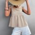 Women Summer Ruffle Hem Tank Tops Solid Color Sleeveless Square Neck Slim Fitted Camisoles Crop Top Shirt black M