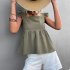 Women Summer Ruffle Hem Tank Tops Solid Color Sleeveless Square Neck Slim Fitted Camisoles Crop Top Shirt black M