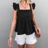 Women Summer Ruffle Hem Tank Tops Solid Color Sleeveless Square Neck Slim Fitted Camisoles Crop Top Shirt black M