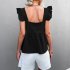 Women Summer Ruffle Hem Tank Tops Solid Color Sleeveless Square Neck Slim Fitted Camisoles Crop Top Shirt black M