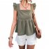 Women Summer Ruffle Hem Tank Tops Solid Color Sleeveless Square Neck Slim Fitted Camisoles Crop Top Shirt black M