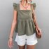 Women Summer Ruffle Hem Tank Tops Solid Color Sleeveless Square Neck Slim Fitted Camisoles Crop Top Shirt black M