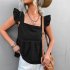 Women Summer Ruffle Hem Tank Tops Solid Color Sleeveless Square Neck Slim Fitted Camisoles Crop Top Shirt black M