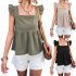 Women Summer Ruffle Hem Tank Tops Solid Color Sleeveless Square Neck Slim Fitted Camisoles Crop Top Shirt black M