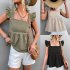 Women Summer Ruffle Hem Tank Tops Solid Color Sleeveless Square Neck Slim Fitted Camisoles Crop Top Shirt black M