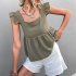 Women Summer Ruffle Hem Tank Tops Solid Color Sleeveless Square Neck Slim Fitted Camisoles Crop Top Shirt black M