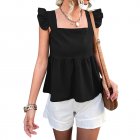Women Summer Ruffle Hem Tank Tops Solid Color Sleeveless Square Neck Slim Fitted Camisoles Crop Top Shirt