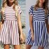 Women Summer Sexy All match Stripe Printing Slim A Line Dress Beach Wear