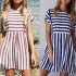 Women Summer Sexy All match Stripe Printing Slim A Line Dress Beach Wear