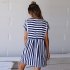 Women Summer Sexy All match Stripe Printing Slim A Line Dress Beach Wear