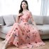 Women Summer Short Sleeve Dress High Waist Ice Silk A line Skirt Trendy Slimming Long Dress Pink 4XL