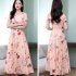 Women Summer Short Sleeve Dress High Waist Ice Silk A line Skirt Trendy Slimming Long Dress Pink 4XL