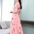 Women Summer Short Sleeve Dress High Waist Ice Silk A line Skirt Trendy Slimming Long Dress Pink 4XL