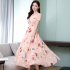Women Summer Short Sleeve Dress High Waist Ice Silk A line Skirt Trendy Slimming Long Dress Pink 4XL