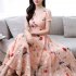 Women Summer Short Sleeve Dress High Waist Ice Silk A line Skirt Trendy Slimming Long Dress Pink 4XL