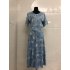 Women Summer Short Sleeve Flower Pattern Casual Long Dress Light blue XL